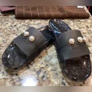 New- Karl Lagerfeld Gray Slides with Pearl Details